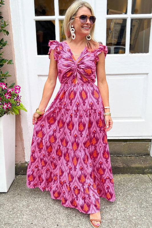 Gwenaelle - Robe maxi rétro à volants Rose