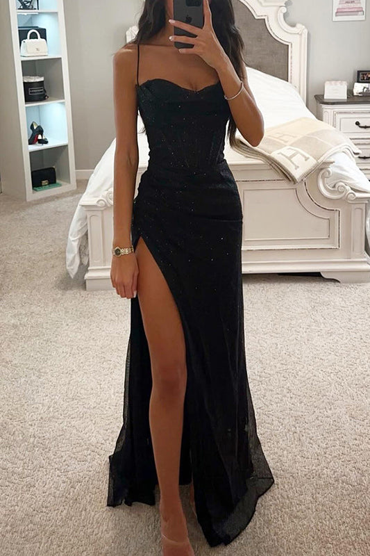 Gwennaëlle - Romantic dress with sequins and corset Noir