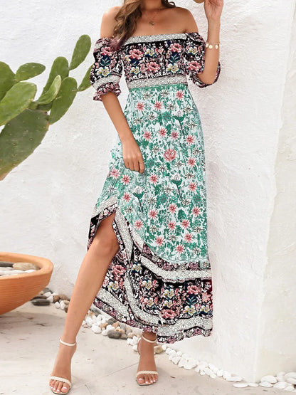 Héloïse - Robe soleil femme fleurie Vert 2