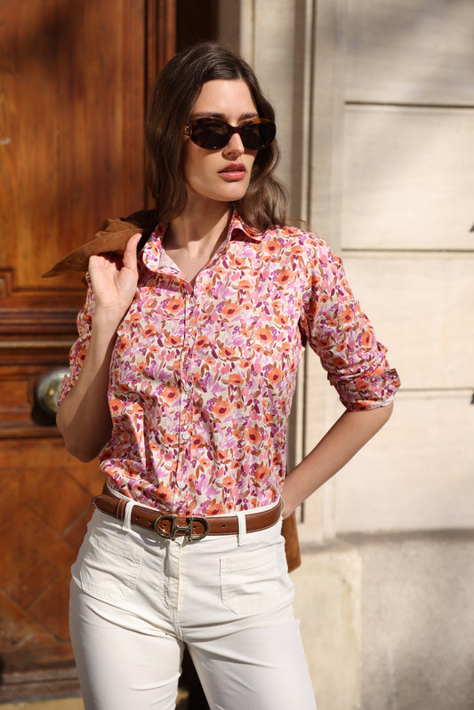 Héloïse – Chemisier Canelle Coton Femme Imprimé Fleurs Orange 1