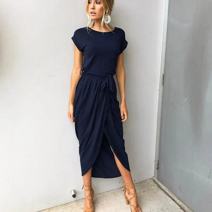 Héva - Robe midi fendue pour femme Bleu foncé