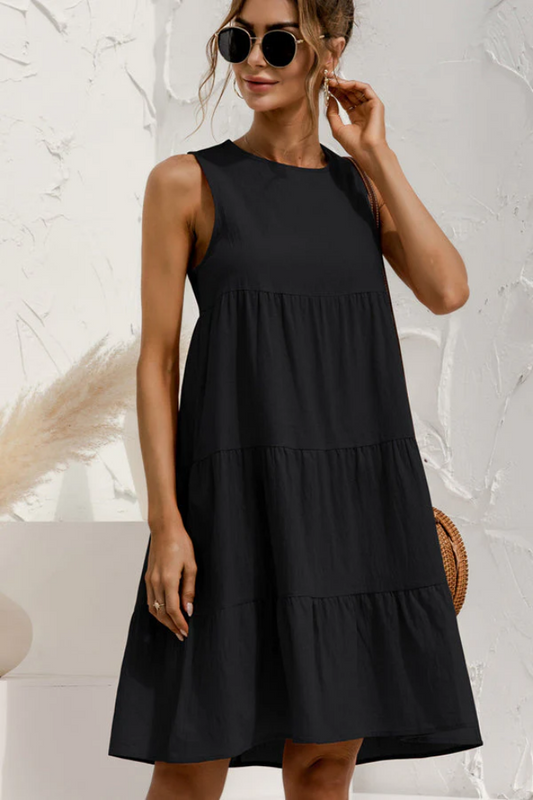 Haislane - Mini-robe sans manches à col rond et fronces Noir