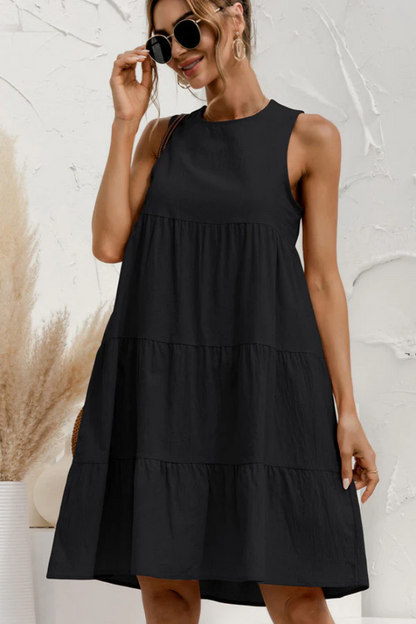 Haislane - Mini-robe sans manches à col rond et fronces Noir 3