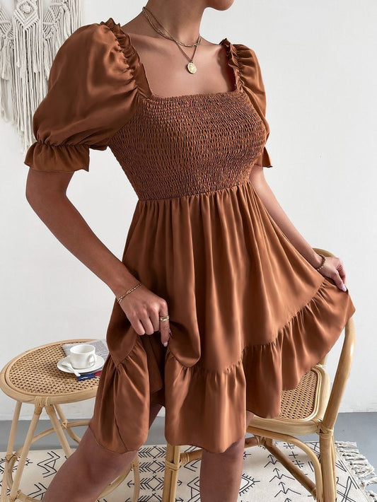 Hawa - Mini-robe brune à manches bouffantes Marron