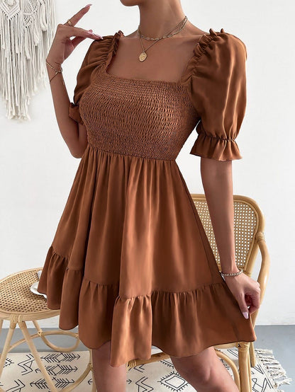 Hawa - Mini-robe brune à manches bouffantes Marron 2