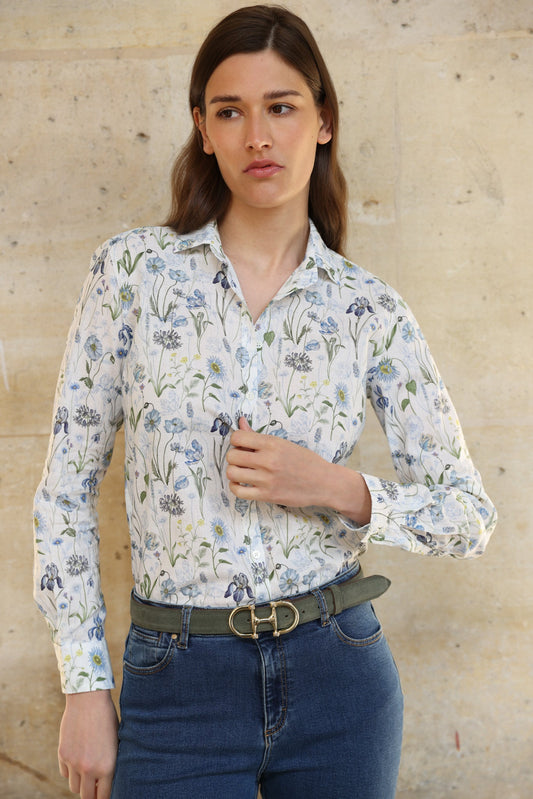Honorine – Chemisier Canelle Lin Coton Liberty Motif Herbier 1