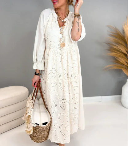 Horyana - Robe d'été Boho pour femme Blanc
