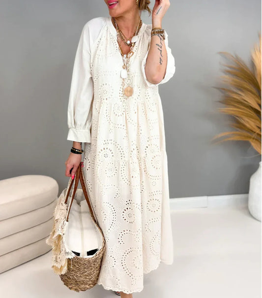Horyana - Robe d'été Boho pour femme Blanc