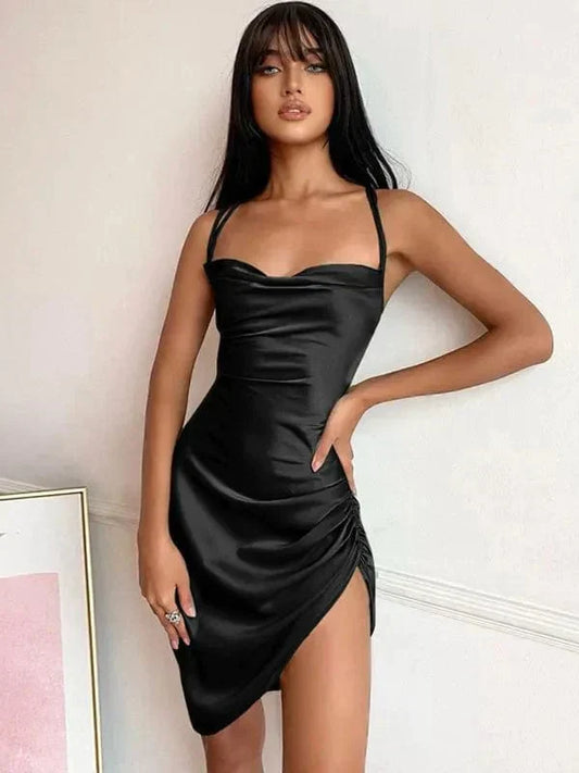 Iléana -Trendy robe de mode stylée Noir