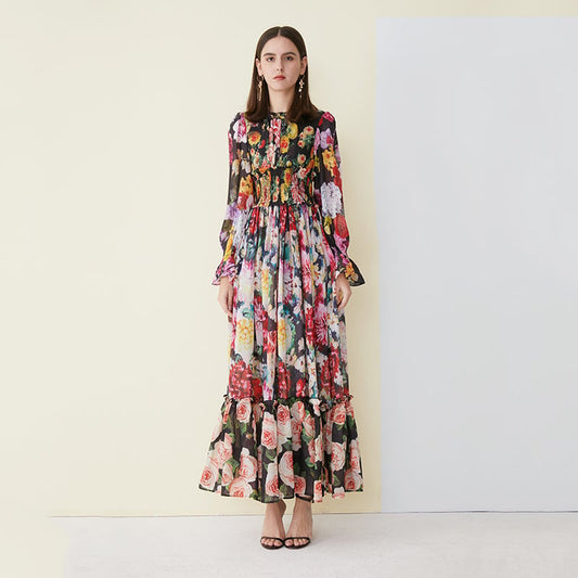 Iliade - Robe maxi imprimée avec motifs floraux Rouge