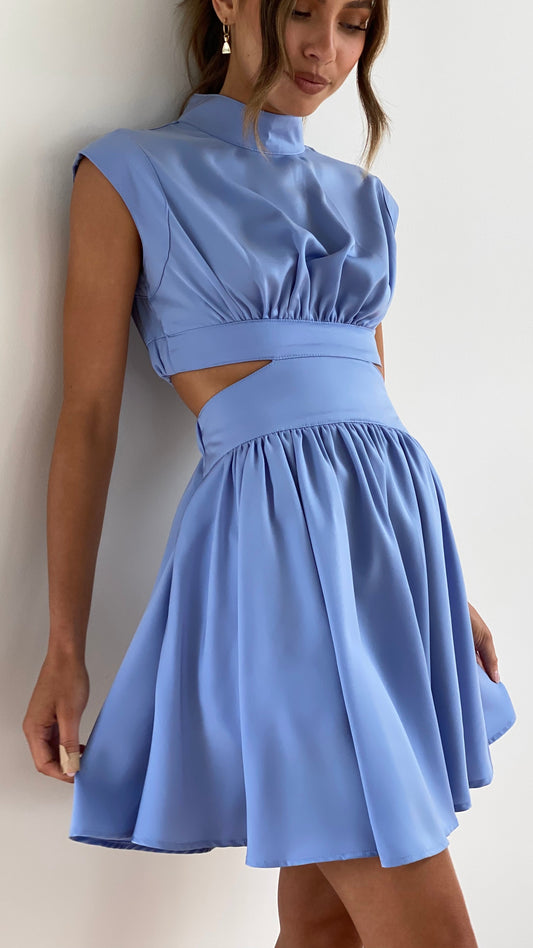 Indiana - Mini-robe glamour à taille creuse Bleu