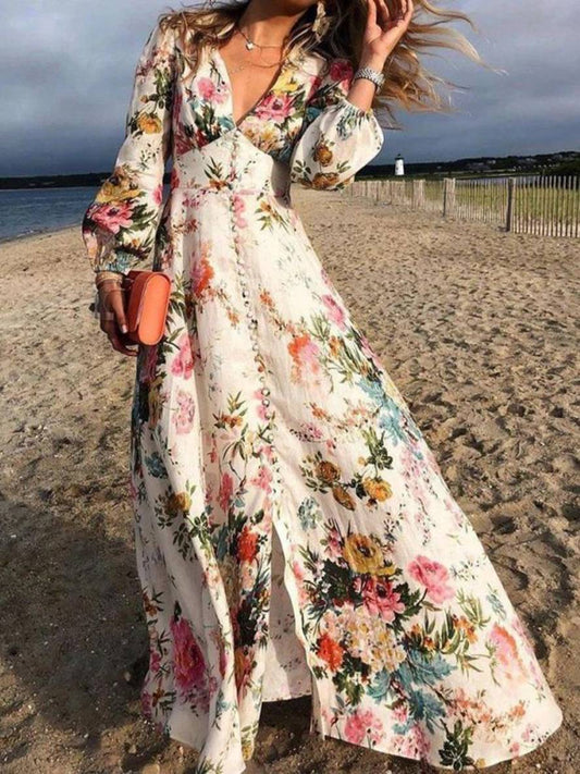 Ingrid – Robe Longue Fleurie Blanche Bohème Mariage Femme 1