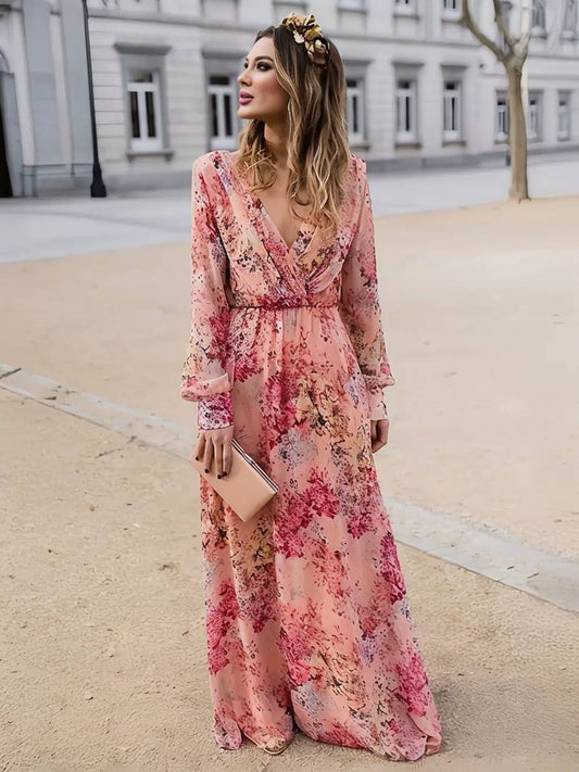 Irène – Robe Longue Fleurie Sans Manches Rose Décontractée 1