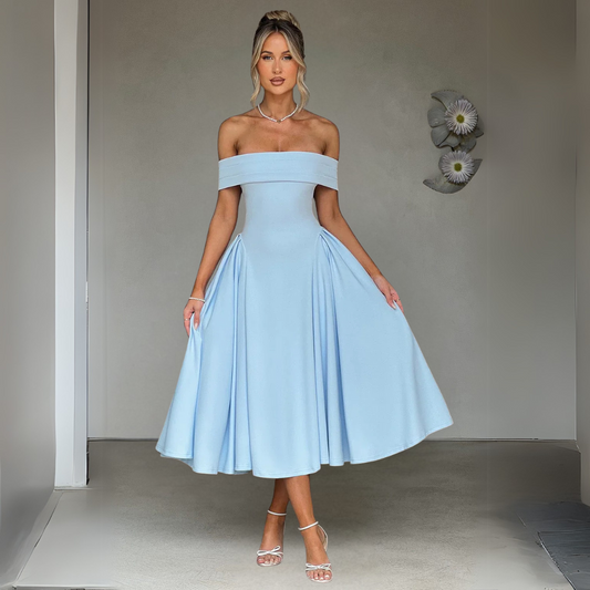 Irina - Robe midi femme élégante bleue