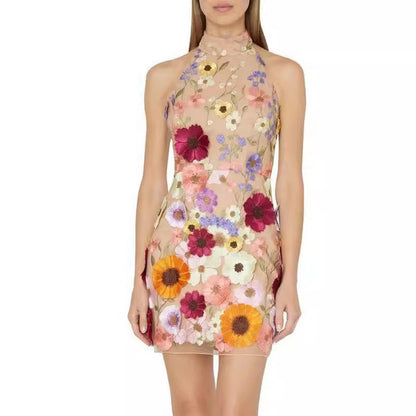 Isalys -Robe bustier brodée slim fit avec motif floral Blanc 4