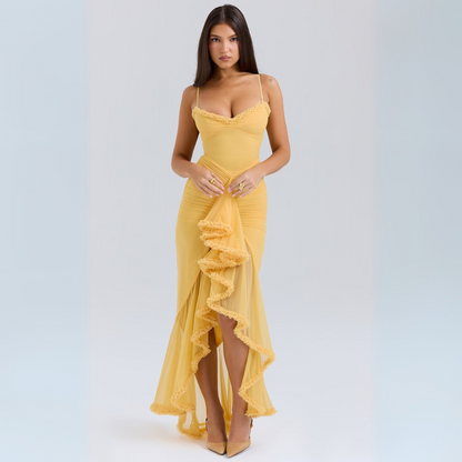 Isaure - Robe midi femme froncée jaune été Jaune 2