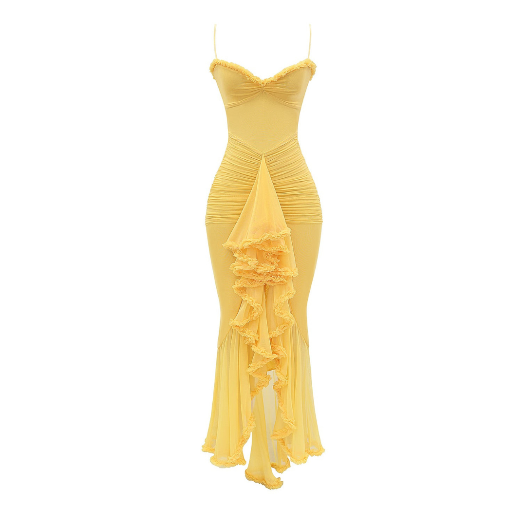 Isaure - Robe midi femme froncée jaune été Jaune 6