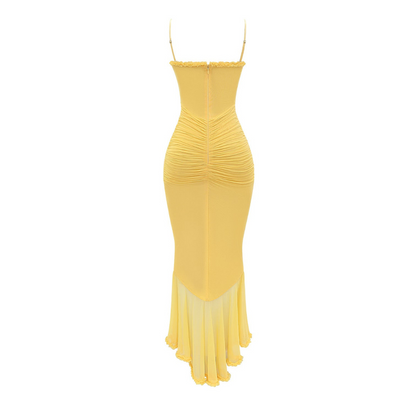 Isaure - Robe midi femme froncée jaune été Jaune 