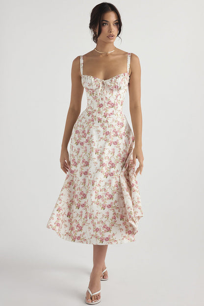 Iseline - Nouvelle robe femme imprimé floral avec sangles Blanc 2