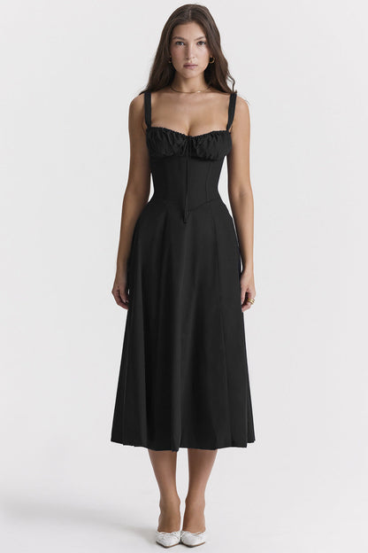 Iseline - Nouvelle robe femme imprimé floral avec sangles Noir