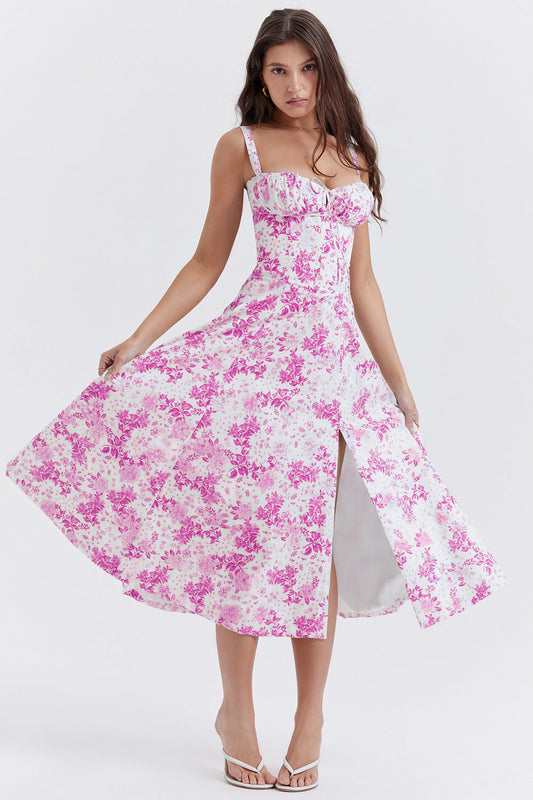 Iseline - Nouvelle robe femme imprimé floral avec sangles Rose