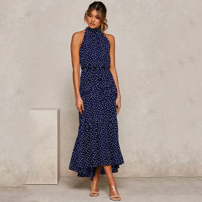 Isil - Robe dos nu à pois Lavish Bleu fonce