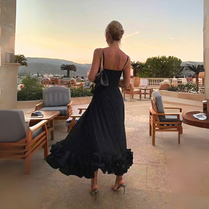 Ismène - Robe Midi Froncé Femme Elégante Noir 2