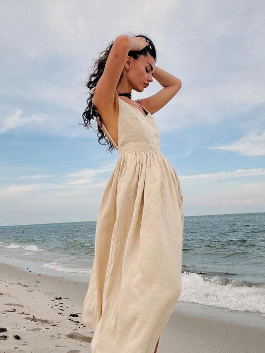 Ismalia - Longue robe d'été en lin Apricot