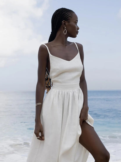 Ismalia - Longue robe d'été en lin Blanc 2