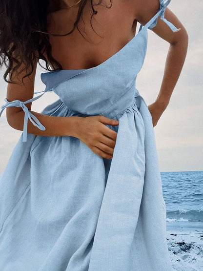 Ismalia - Longue robe d'été en lin Bleu ciel