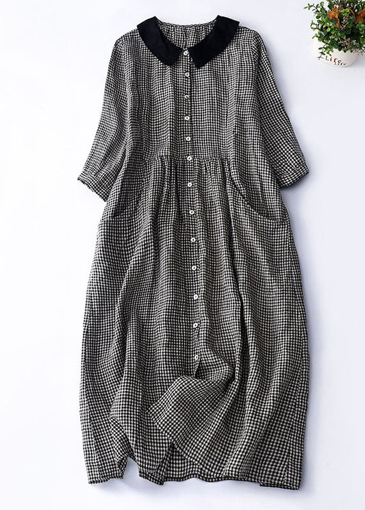 Iwana - Robe noire à carreaux et col Peter Pan Noir