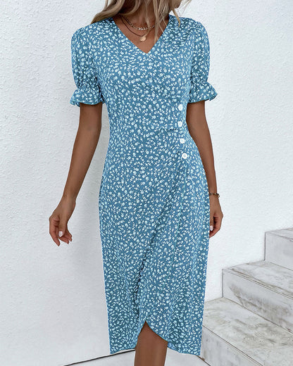 Jacinthe - Robe à manches courtes imprimée de fleurs Bleu 2