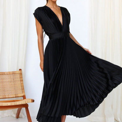 Carine - Femme Elégante Robe Col V Sans Manches