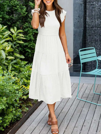 Joëlle - Robe d'été élégante à volants, poches Blanc