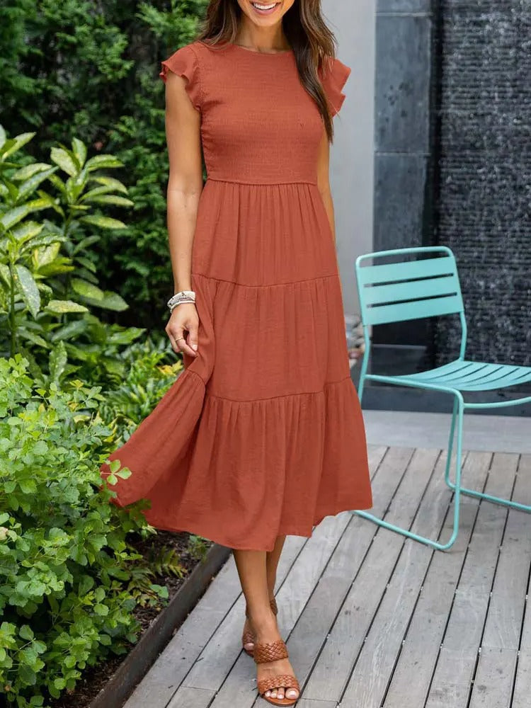Joëlle - Robe d'été élégante à volants, poches Orange foncé 2