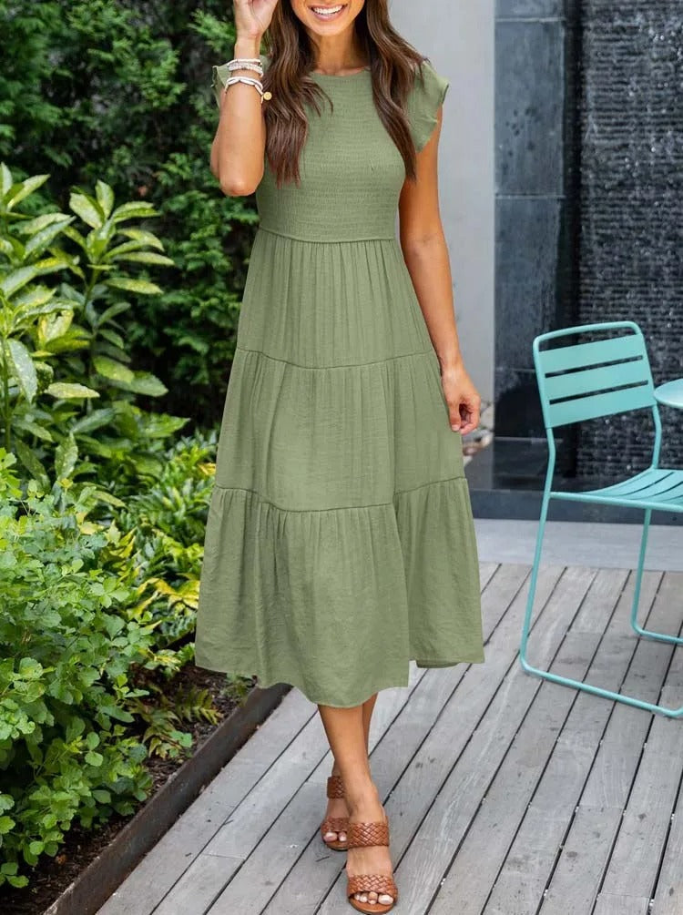Joëlle - Robe d'été élégante à volants, poches Vert  2