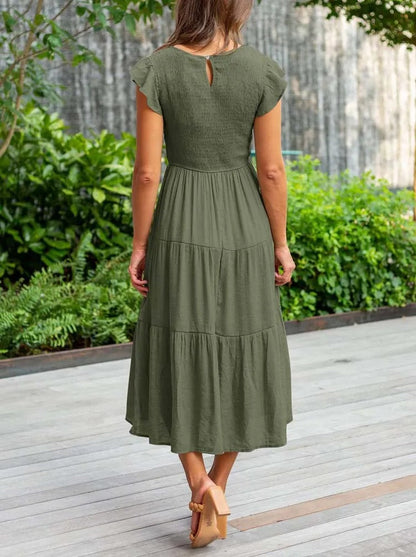 Joëlle - Robe d'été élégante à volants, poches Vert foncé