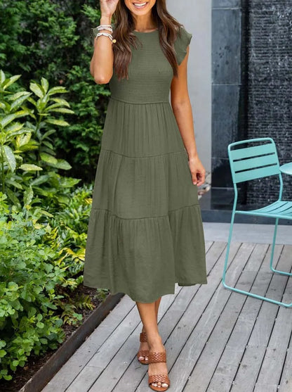Joëlle - Robe d'été élégante à volants, poches Vert foncé 2