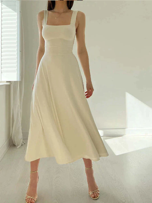 Jocelyne - Robe ligne Décolleté élégant & Cintré Blanc
