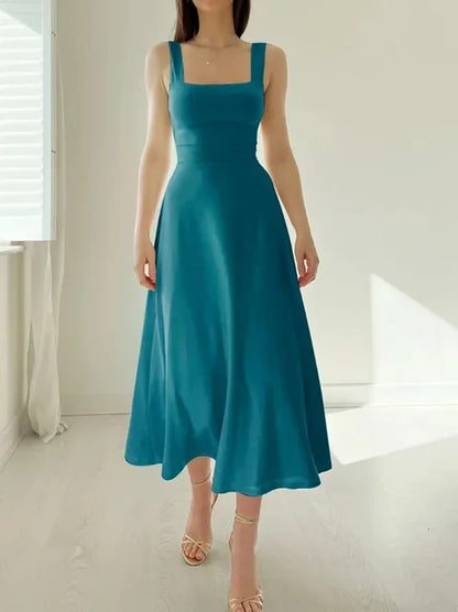 Jocelyne - Robe ligne Décolleté élégant & Cintré Bleu Vert