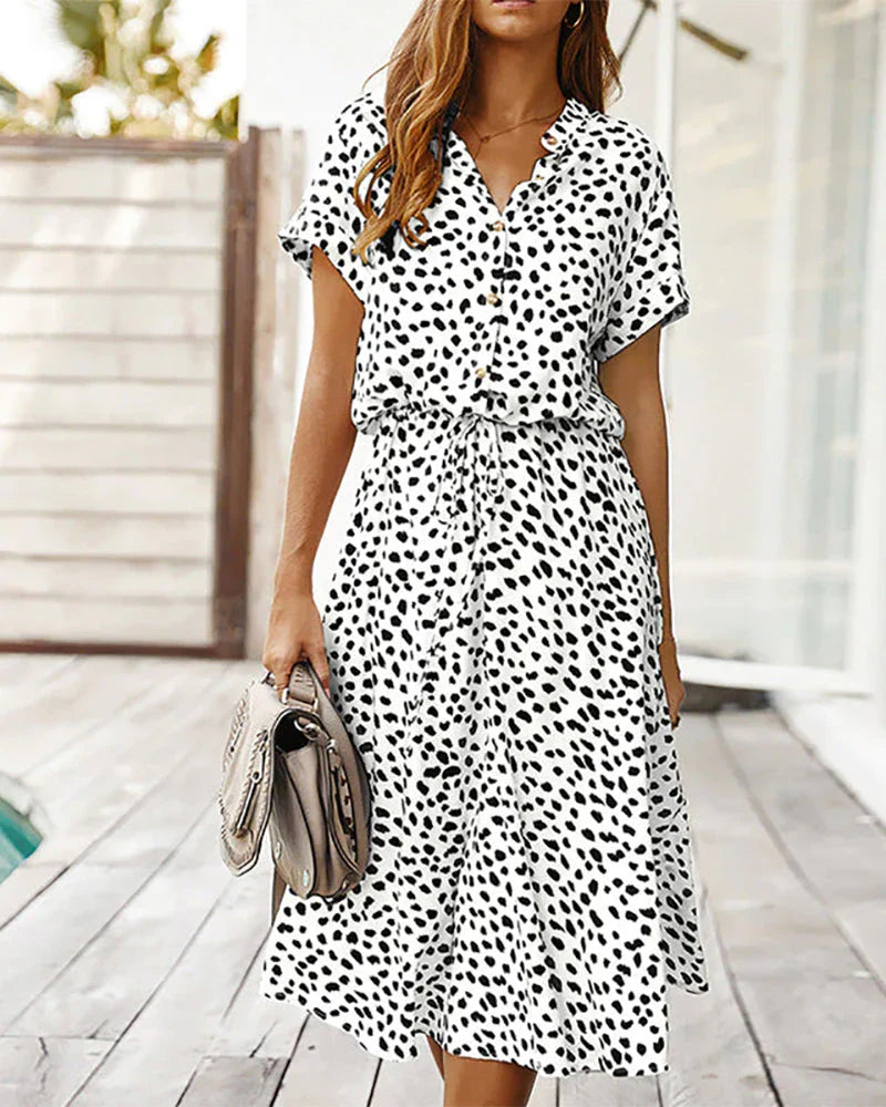 Joséane - Robe midi à pois Blanc