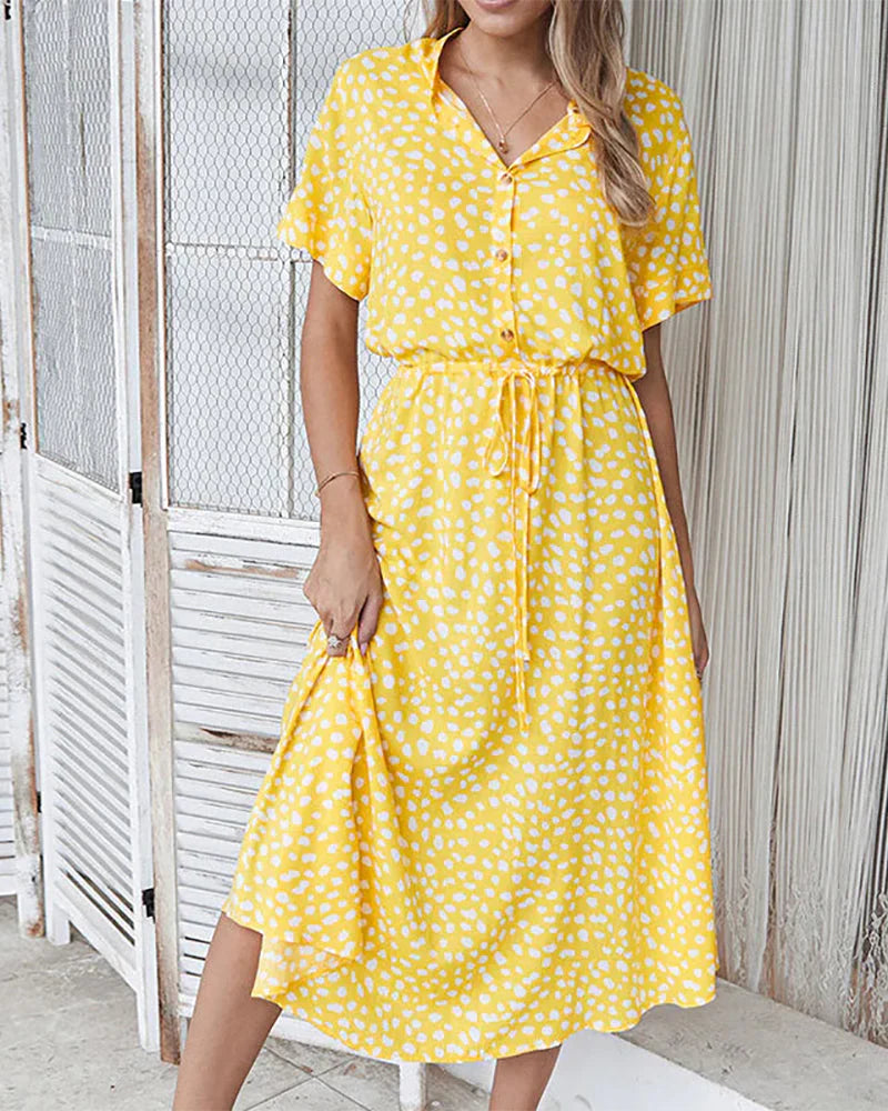 Joséane - Robe midi à pois Jaune