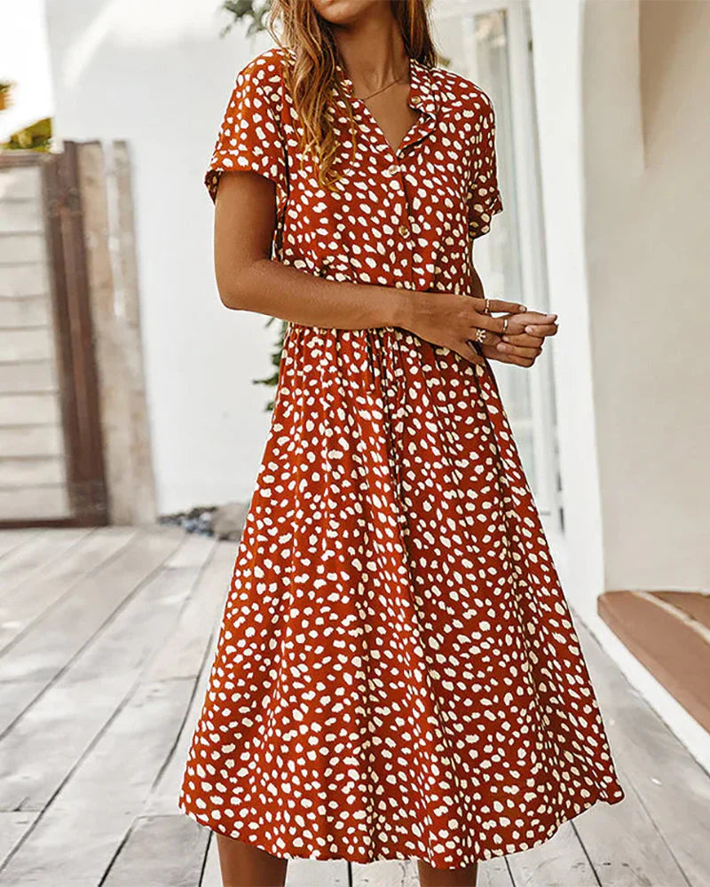 Joséane - Robe midi à pois L'orange
