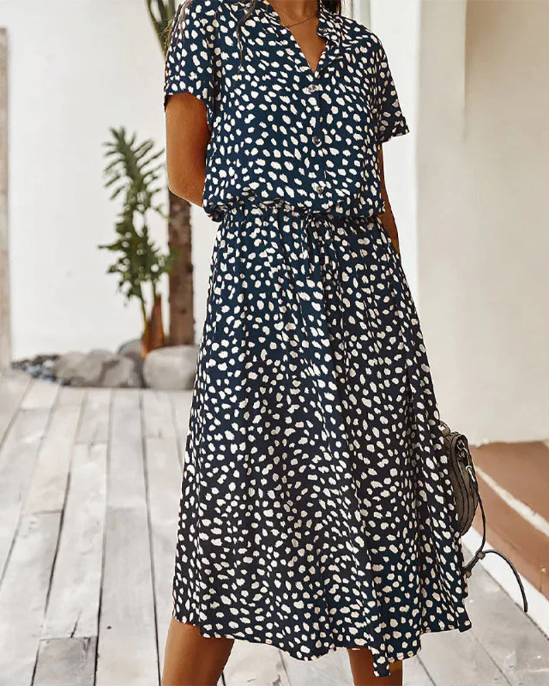 Joséane - Robe midi à pois Noir Blanc