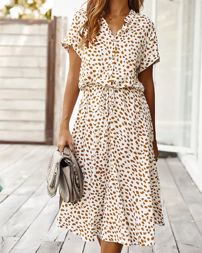 Joséane - Robe midi à pois Noir sur blanc
