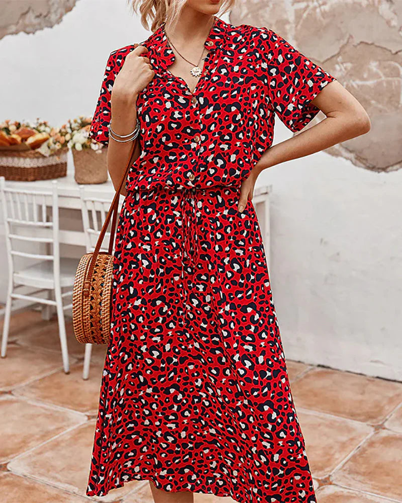 Joséane - Robe midi à pois Rouge