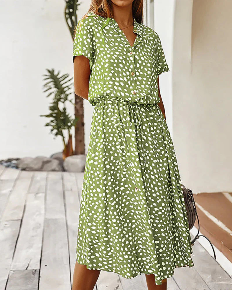Joséane - Robe midi à pois Vert