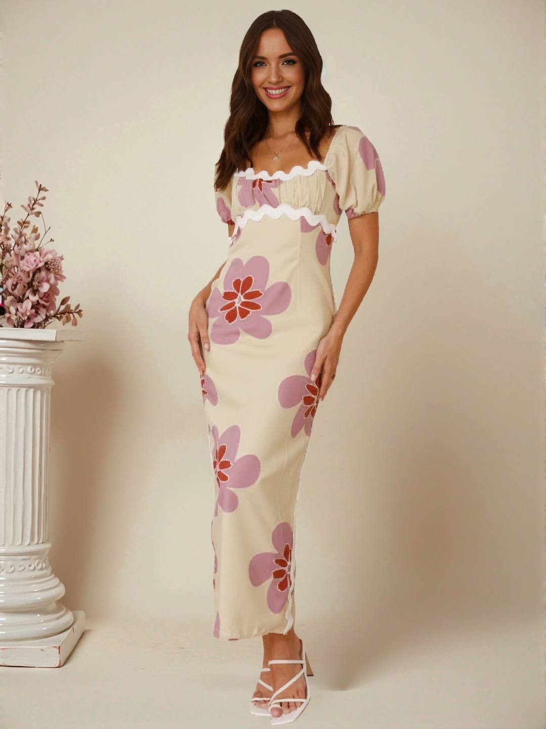 Joséphine – Robe Longue Fleurie Lin Élégante Été Femme 3