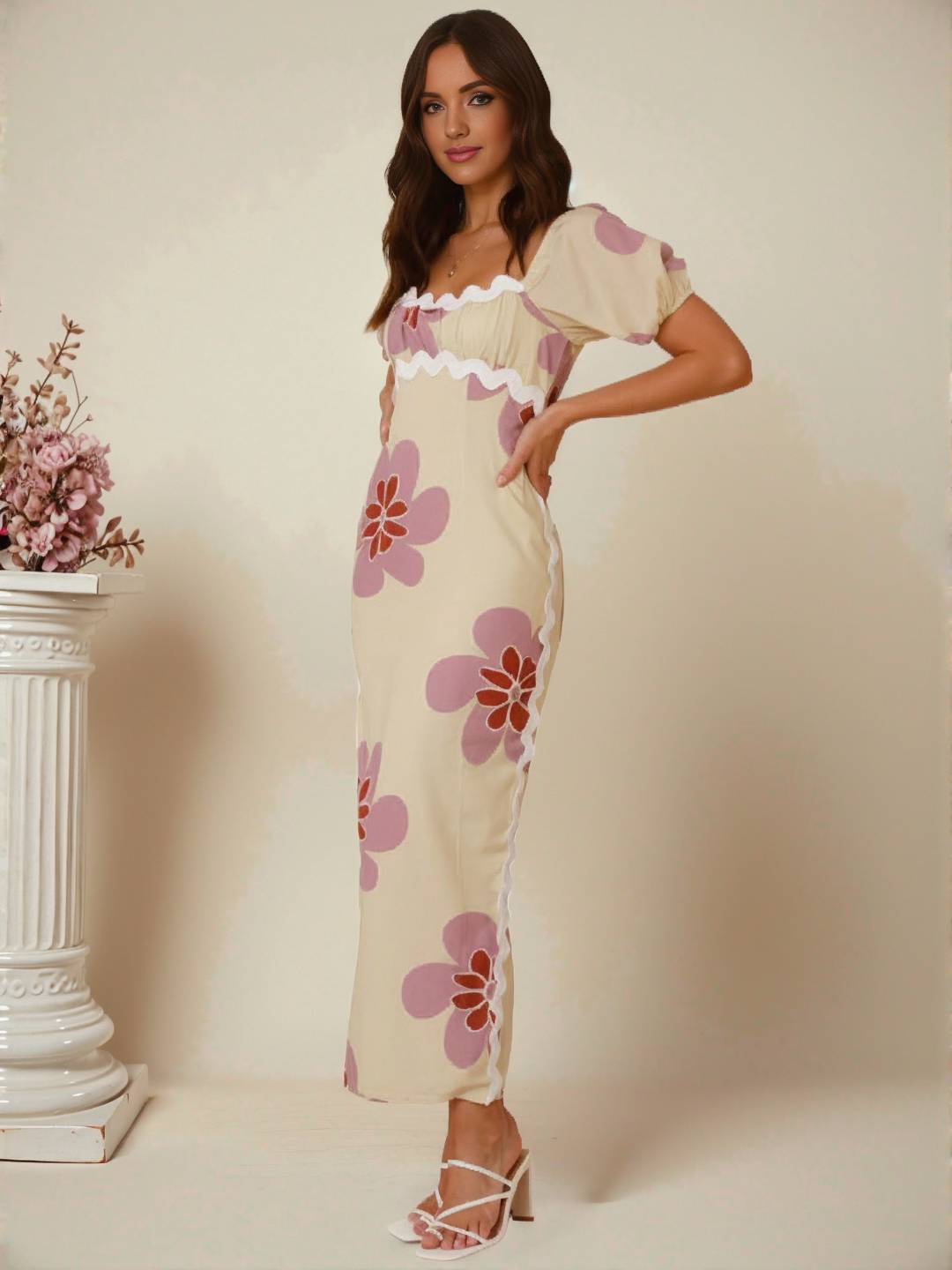 Joséphine – Robe Longue Fleurie Lin Élégante Été Femme 4