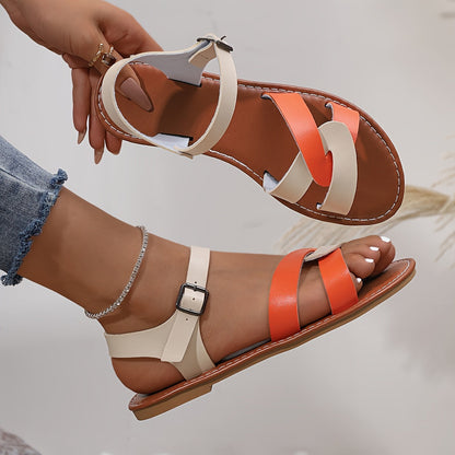 Jovanna - Sandales Plates pour Femme Élégantes et Confortables pour l’Été Beige+L'orange 4